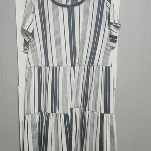 Striped Tiered Kids Dress in Navy and White